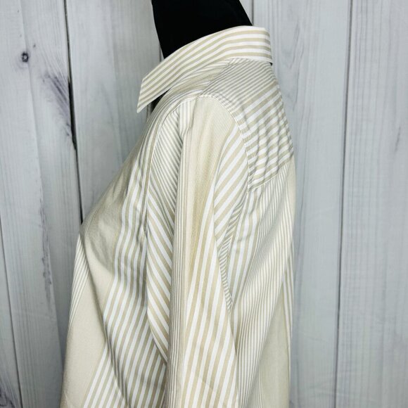 Pendleton Shaped Fit Button Up Shirt Sz 10 Petite Tan White Striped Long Sleeve - Picture 6 of 10